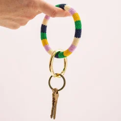 INK + ALLOY Chloe Wide Stripe Key Ring Ivory Green Lemon Lilac