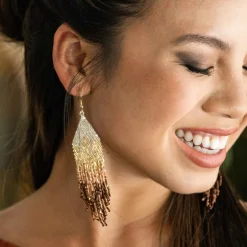 INK + ALLOY Claire Ombre Beaded Fringe Earrings Mixed Metallic