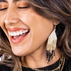 INK + ALLOY Claire Ombre Beaded Fringe Earrings Black