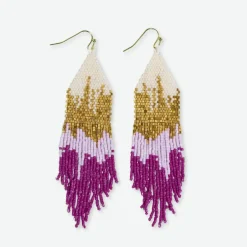 INK + ALLOY Claire Ombre Beaded Fringe Earrings Magenta