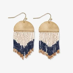 INK + ALLOY Claudia Curved Pattern Short Beaded Fringe Earrings Navy