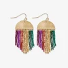 INK + ALLOY Claudia Multi-Striped Short Beaded Fringe Earrings Muted