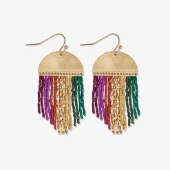 INK + ALLOY Claudia Multi-Striped Short Beaded Fringe Earrings Muted