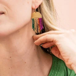 INK + ALLOY Claudia Multi-Striped Short Beaded Fringe Earrings Muted