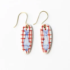 INK + ALLOY Danielle Oval Ceramic Earring With Fish And Red Plaid