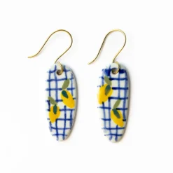 INK + ALLOY Danielle Oval Ceramic Earring With Lemons And Blue Plaid