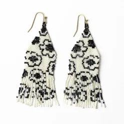 INK + ALLOY Delilah Poppies Beaded Fringe Earrings Ivory/Black