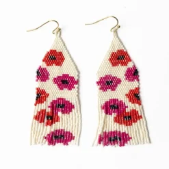 INK + ALLOY Delilah Poppies Beaded Fringe Earrings Hot Pink/Red