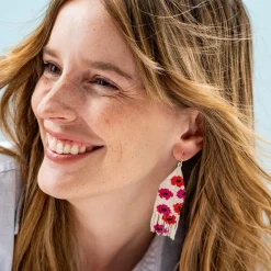 INK + ALLOY Delilah Poppies Beaded Fringe Earrings Hot Pink/Red