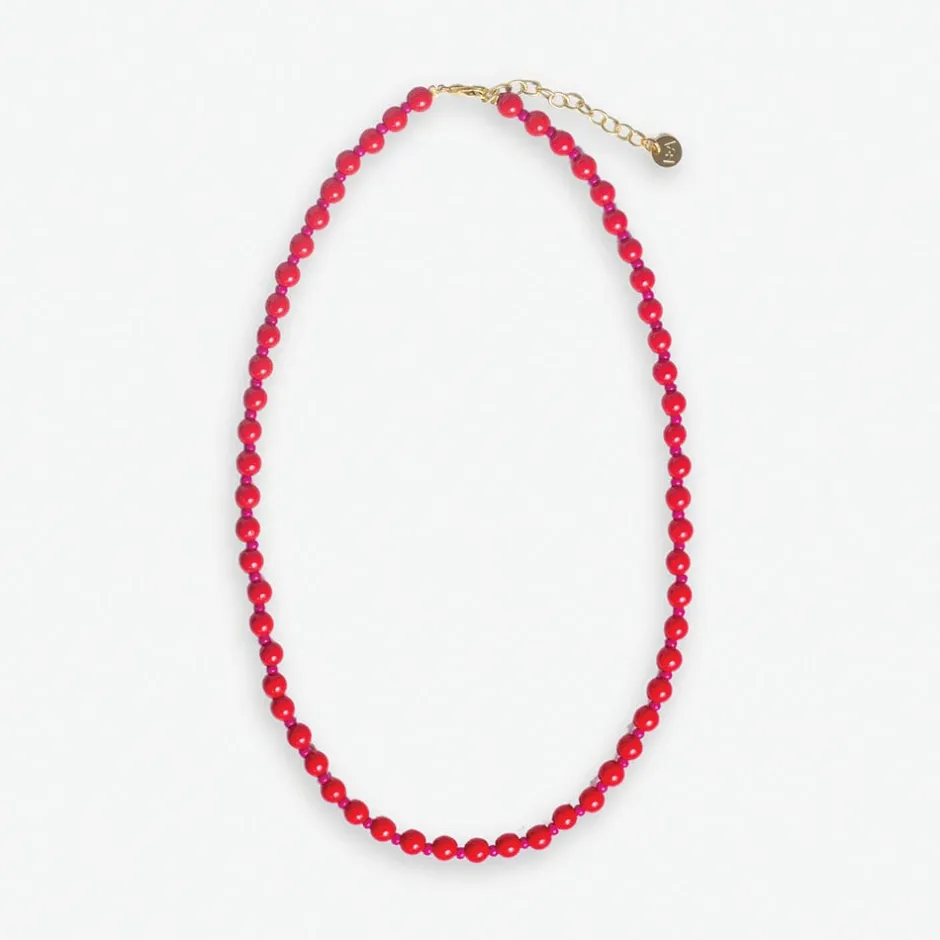 INK + ALLOY Drew Round Stones With Alternating Seed Bead Necklace Red