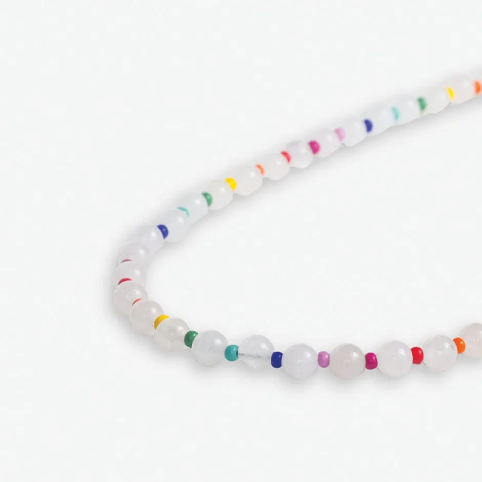 INK + ALLOY Drew Round Stones With Alternating Seed Bead Necklace White