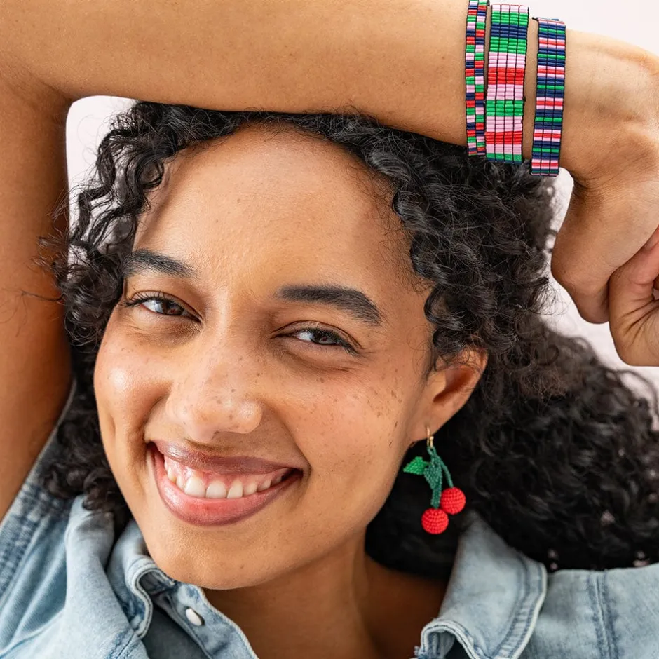 INK + ALLOY Dylan Bracelet Stretch Set Of 3 Navy Green Red Pink