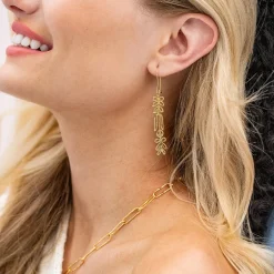 INK + ALLOY Elsa Botanical Nordic Floral Drop Earrings Brass