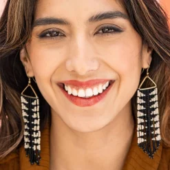 INK + ALLOY Emilie Arrow Beaded Fringe Earrings Black