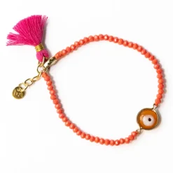 INK + ALLOY Emma Crystal Third Eye Bracelet With Clasp And Extension Coral