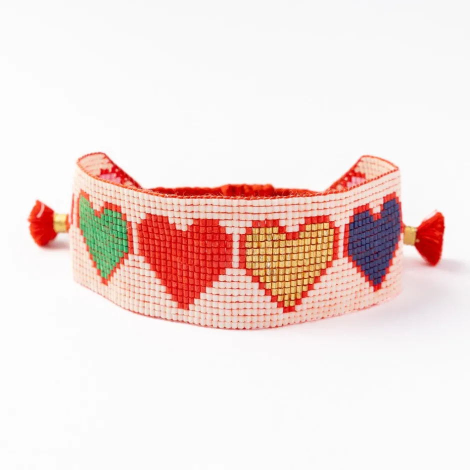 INK + ALLOY Erin Multi Color Hearts Adjustable Beaded Bracelet Ivory