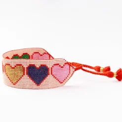 INK + ALLOY Erin Multi Color Hearts Adjustable Beaded Bracelet Ivory
