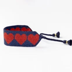 INK + ALLOY Erin Red Hearts Adjustable Beaded Bracelet Navy