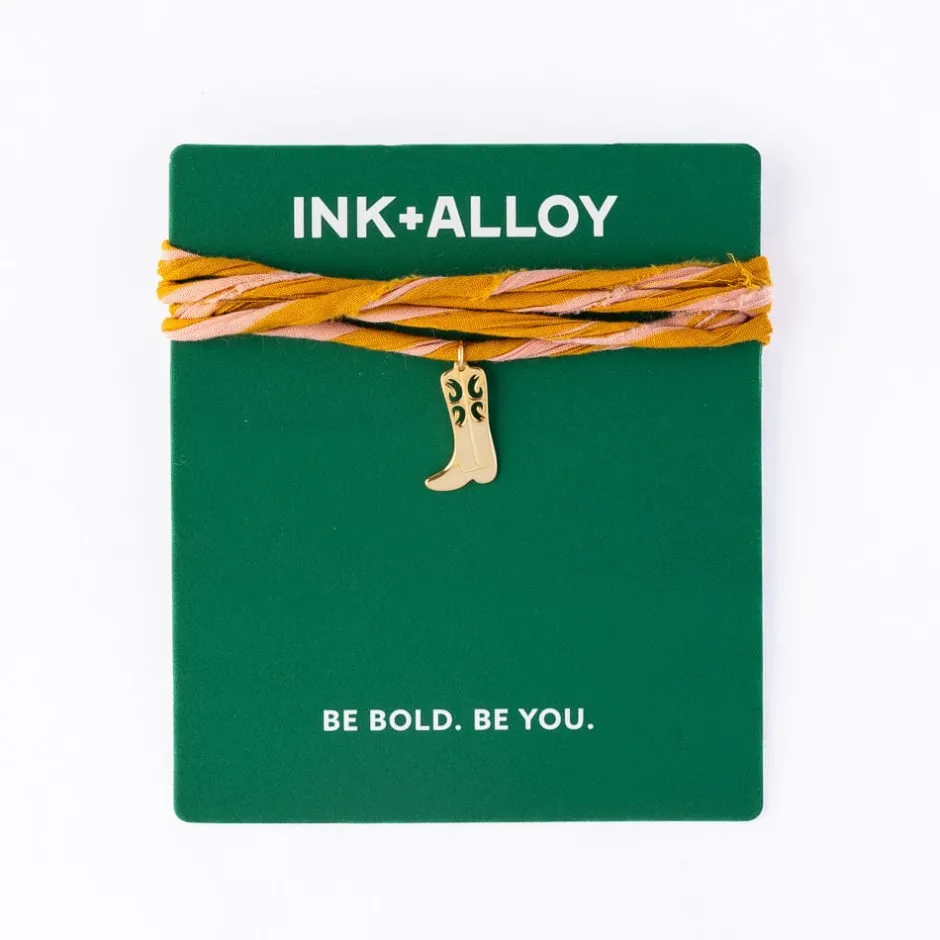 INK + ALLOY Fiona Twisted Wrap Bracelet With Boot Charm Blush Mustard