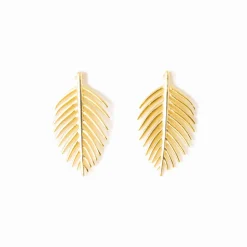 INK + ALLOY Flora Botanical Palm Leaf Large Post Earrings Brass
