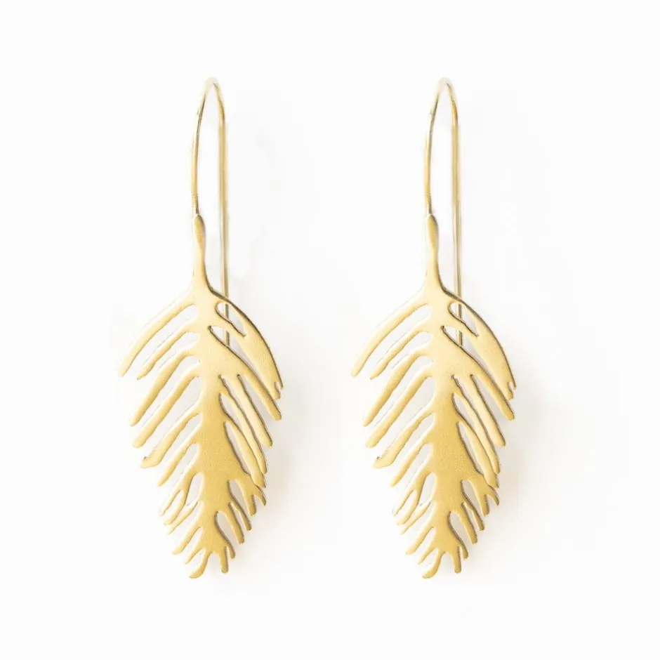 INK + ALLOY Flora Small Palm Leaf Earrings Brass