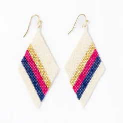 INK + ALLOY Frida Diagonal Uniform Stripe Beaded Earrings Navy Hot Pink
