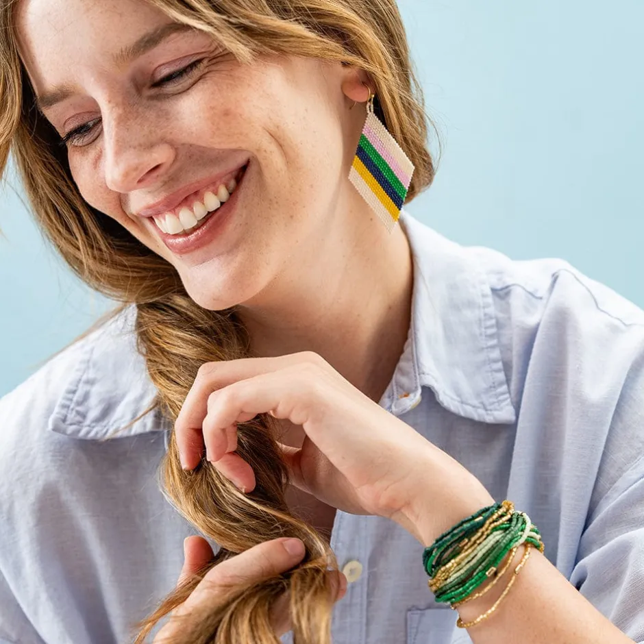 INK + ALLOY Frida Diagonal Uniform Stripe Beaded Earrings Lavender Green