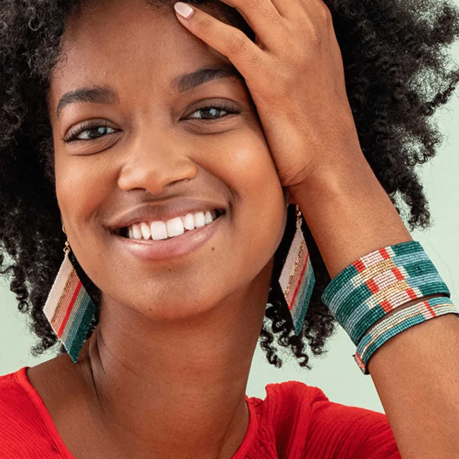 INK + ALLOY Frida Mixed Stripe Beaded Earrings Teal + Poppy