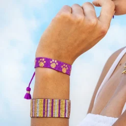 INK + ALLOY Gabby Game Day "Paw Prints" Adjustable Beaded Bracelets Purple and Yellow