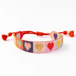 INK + ALLOY Gabby Multi Color Heart Adjustable Beaded Bracelet Red