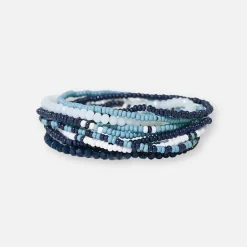 INK + ALLOY Game Day Color Block Beaded 10 Strand Stretch Bracelets Navy + Light Blue