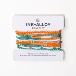 INK + ALLOY Game Day Color Block Beaded 10 Strand Stretch Bracelet Set Aqua and Orange