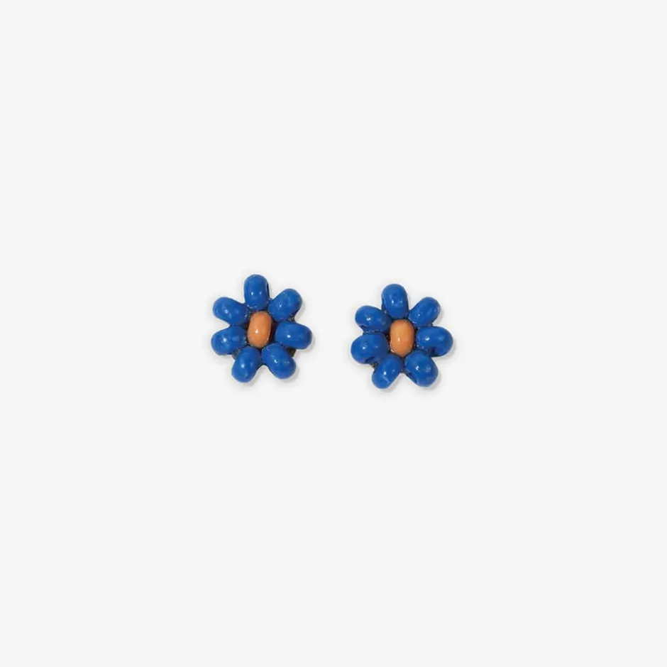 INK + ALLOY Game Day Flower Two Color Beaded Post Earrings Blue + Orange