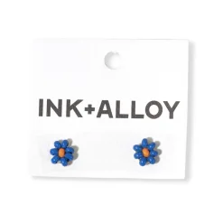 INK + ALLOY Game Day Flower Two Color Beaded Post Earrings Blue + Orange