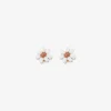 INK + ALLOY Game Day Flower Two Color Beaded Post Earrings Burnt Orange + White
