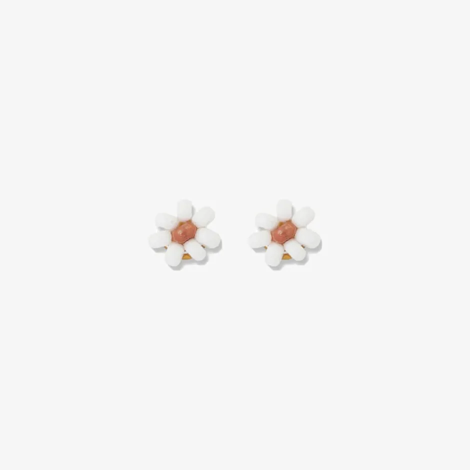 INK + ALLOY Game Day Flower Two Color Beaded Post Earrings Burnt Orange + White
