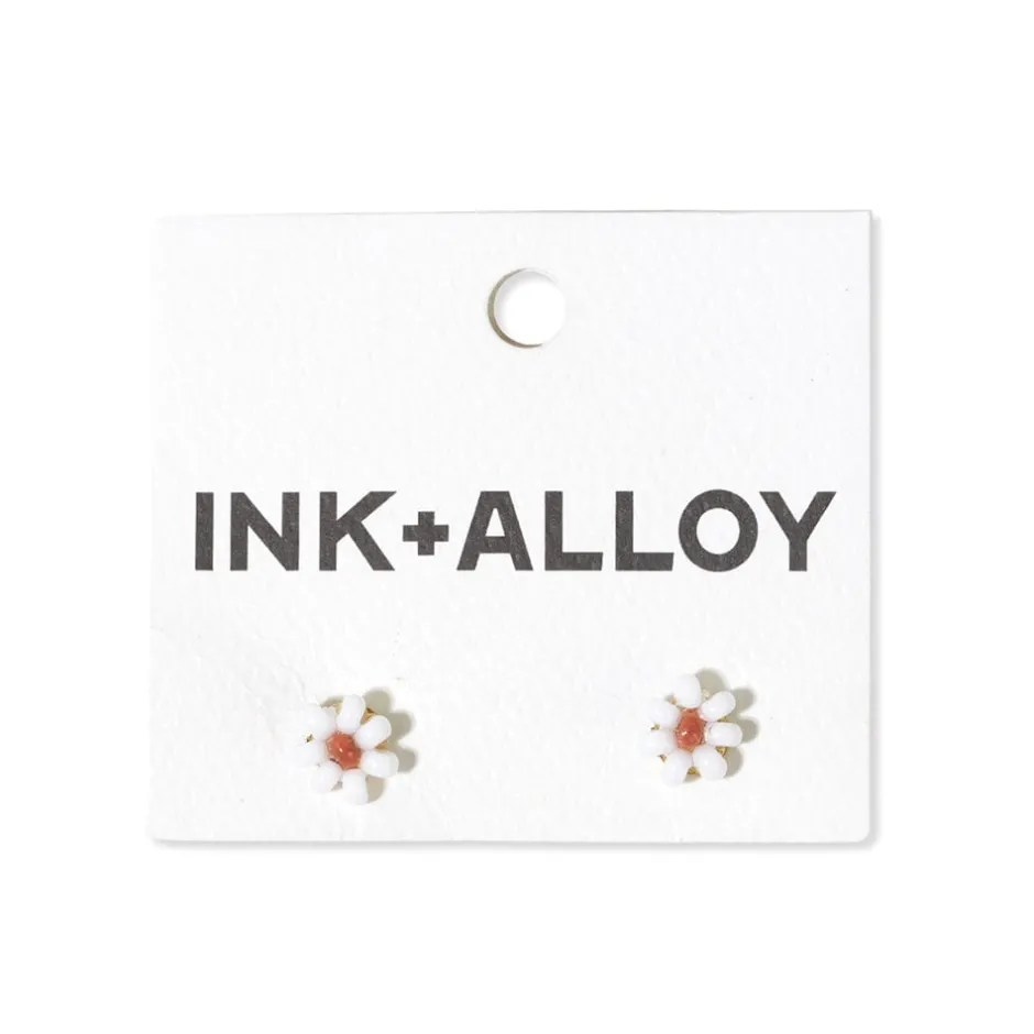 INK + ALLOY Game Day Flower Two Color Beaded Post Earrings Burnt Orange + White