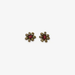 INK + ALLOY Game Day Flower Two Color Beaded Post Earrings Gold + Dark Red