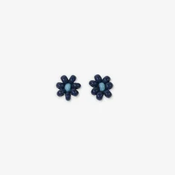 INK + ALLOY Game Day Flower Two Color Beaded Post Earrings Navy + Light Blue