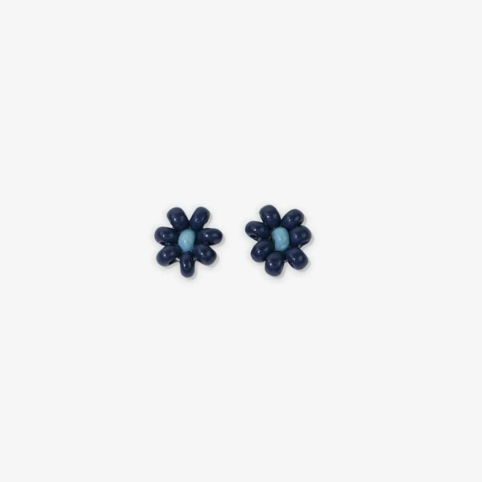 INK + ALLOY Game Day Flower Two Color Beaded Post Earrings Navy + Light Blue