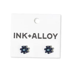 INK + ALLOY Game Day Flower Two Color Beaded Post Earrings Navy + Light Blue