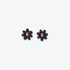 INK + ALLOY Game Day Flower Two Color Beaded Post Earrings Navy + Orange