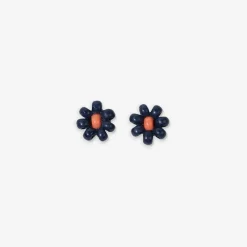 INK + ALLOY Game Day Flower Two Color Beaded Post Earrings Navy + Orange