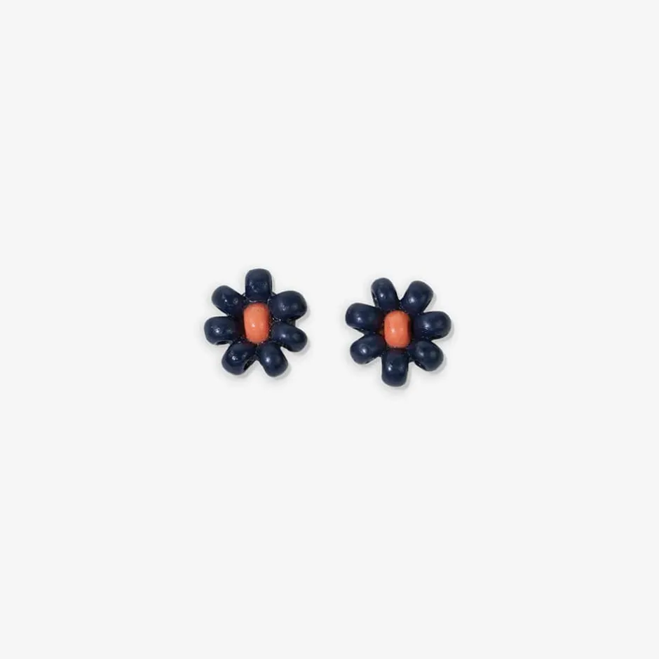 INK + ALLOY Game Day Flower Two Color Beaded Post Earrings Navy + Orange