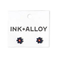 INK + ALLOY Game Day Flower Two Color Beaded Post Earrings Navy + Orange