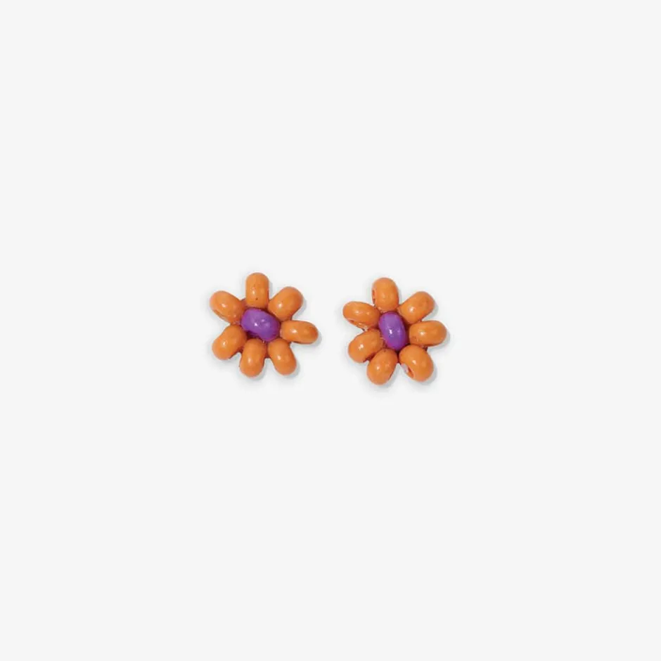 INK + ALLOY Game Day Flower Two Color Beaded Post Earrings Orange + Purple