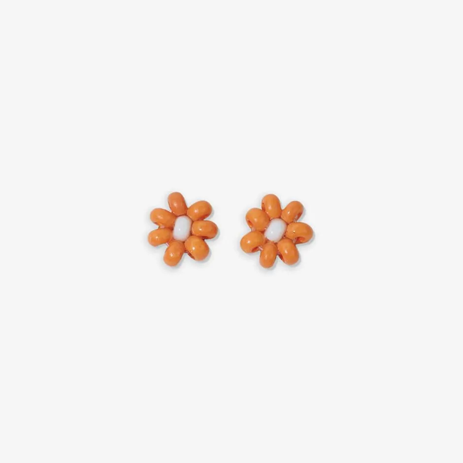 INK + ALLOY Game Day Flower Two Color Beaded Post Earrings Orange + White