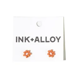 INK + ALLOY Game Day Flower Two Color Beaded Post Earrings Orange + White