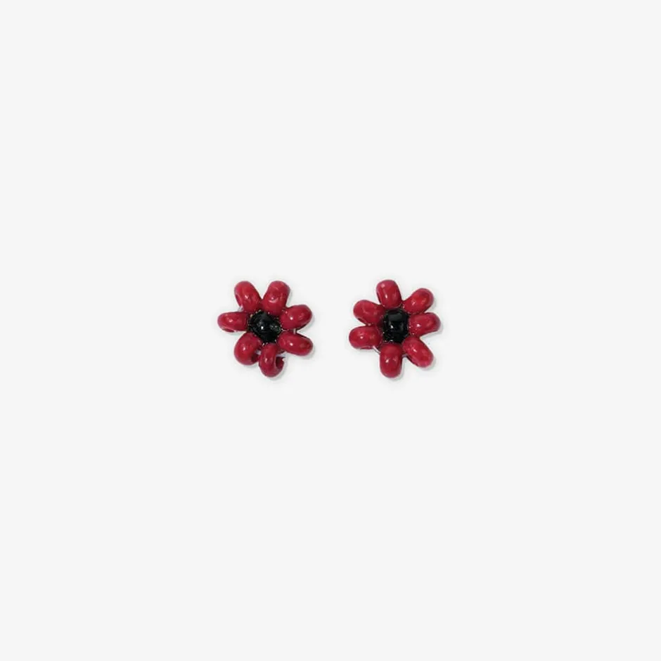 INK + ALLOY Game Day Flower Two Color Beaded Post Earrings Red + Black