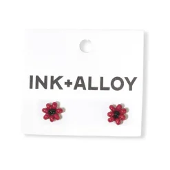 INK + ALLOY Game Day Flower Two Color Beaded Post Earrings Red + Black